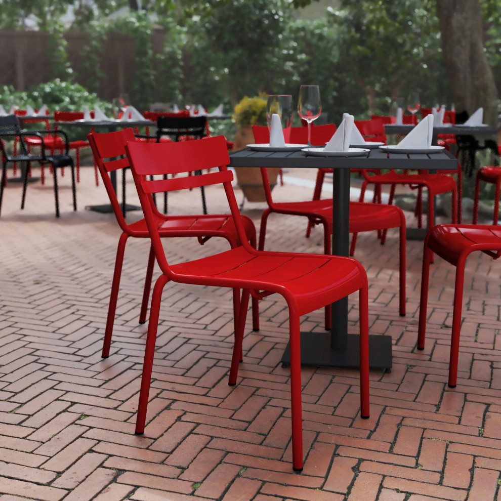 Red Steel Armless Chair   Transitional   Outdoor Dining Chairs   by PARMA HOME  Houzz