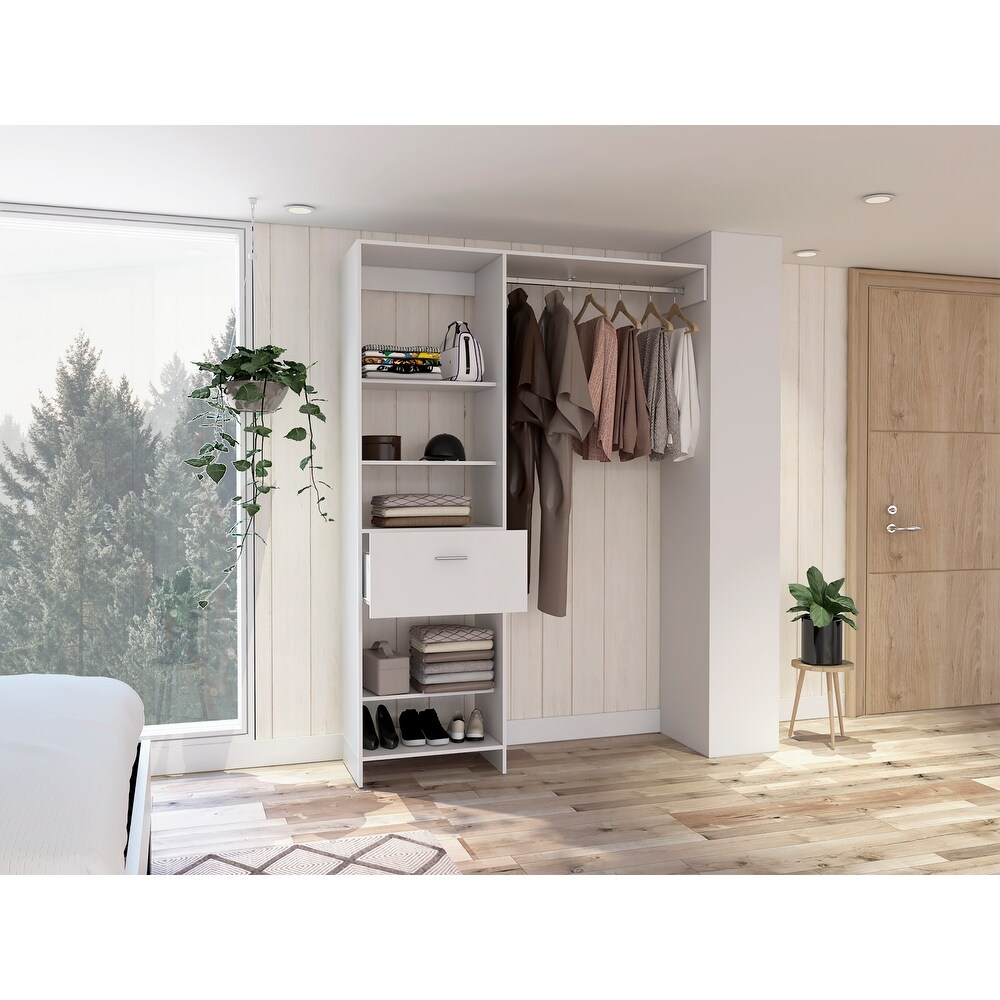 FM Furniture Hybrid 150 Closet System with 5 Open Shelves  1 Drawer  and Metal Rod