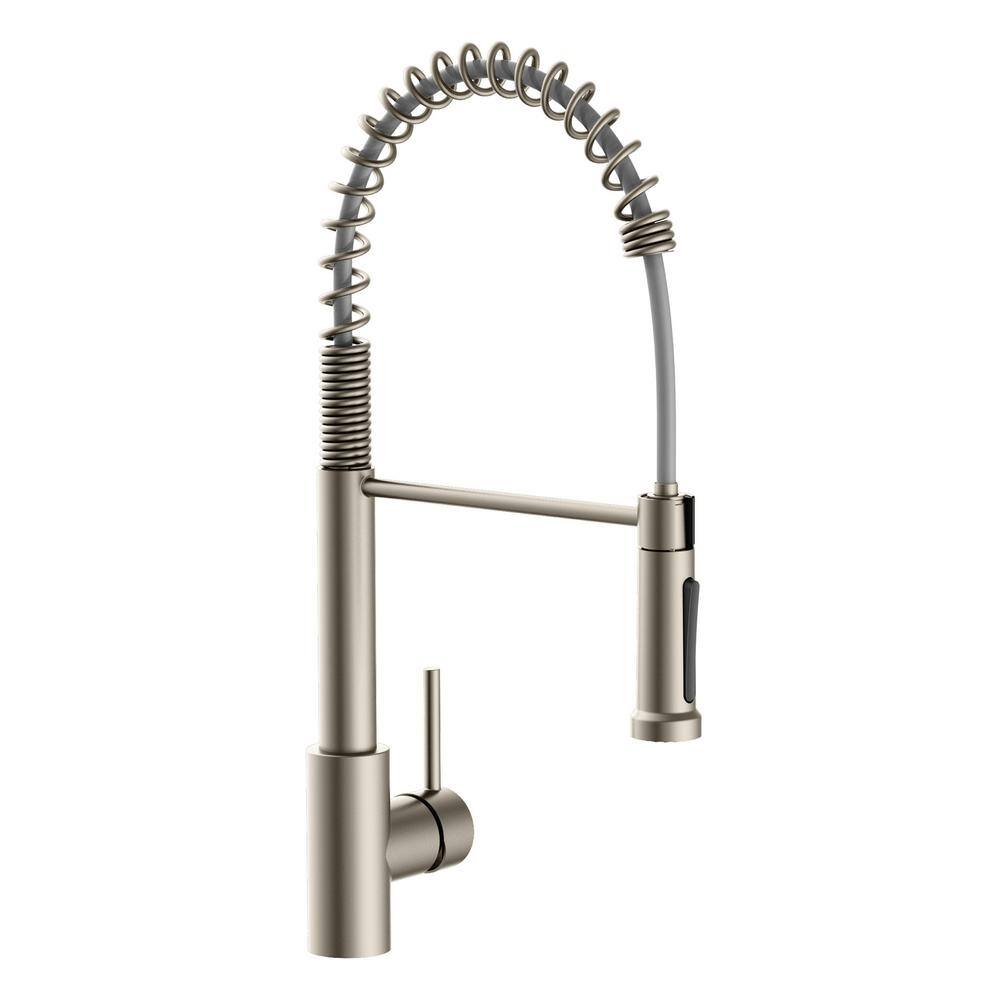 PRIVATE BRAND UNBRANDED Single-Handle Pull Down Spring Sprayer Kitchen Faucet in Brushed Nickel D00236B