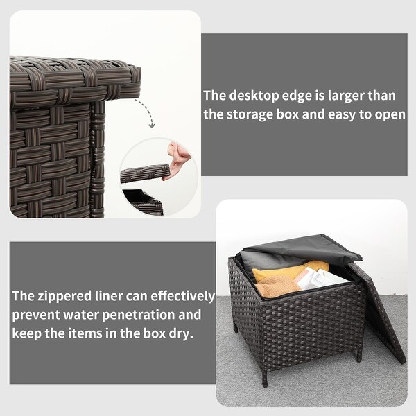 Outdoor PE Wicker Side Table with Storage Patio End Table Resin Rattan Storage Table for Garden Backyard Porch Poolside