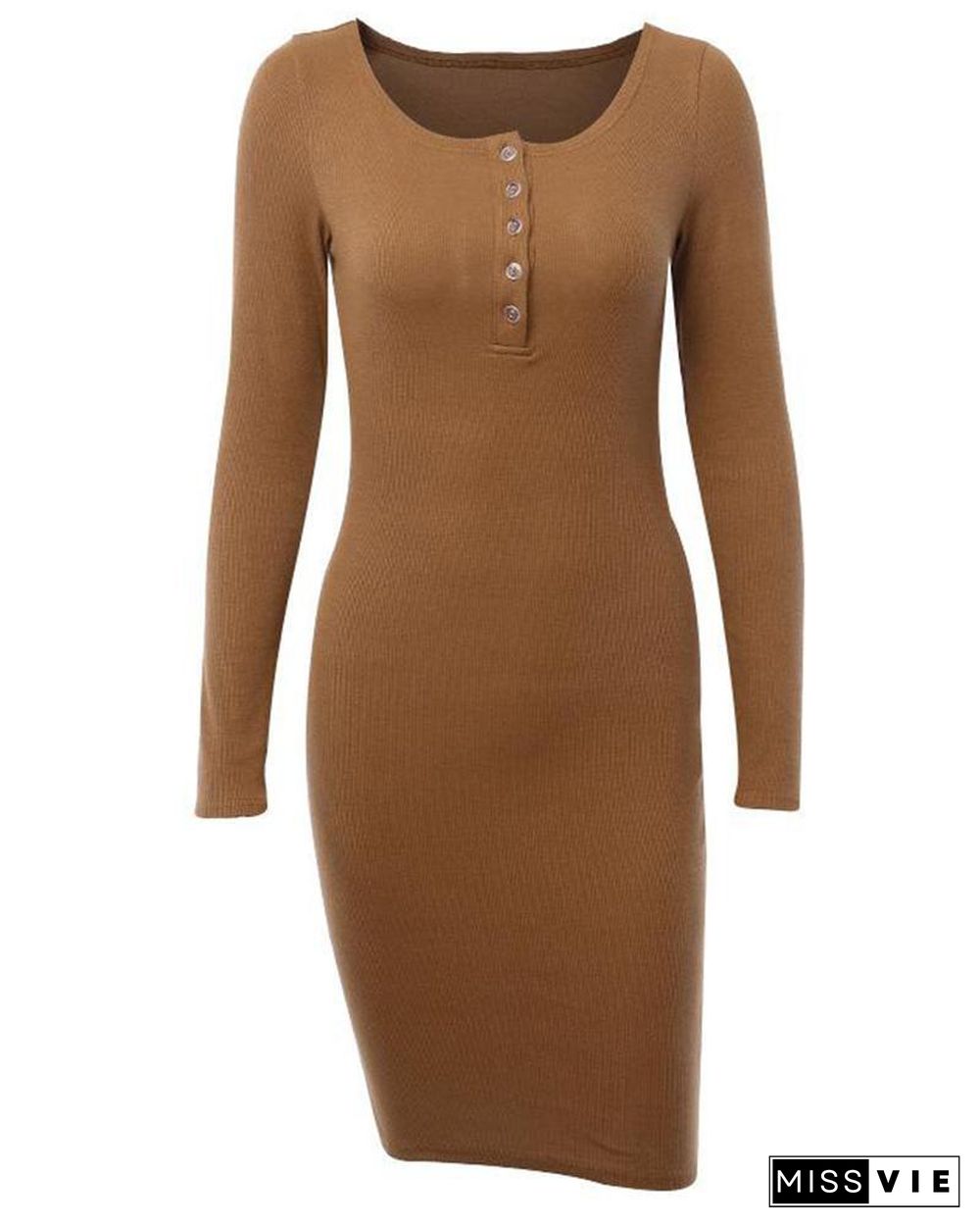 V Neck Button Bodycon Mini Dress