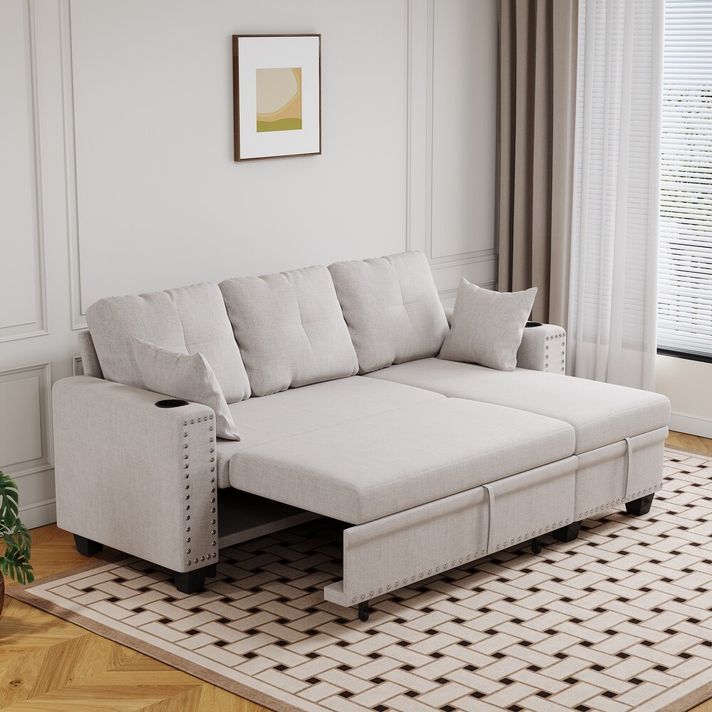 L shaped Sectional Recliner with Pull out Sofa Bed  Chaise Lounge Sofa