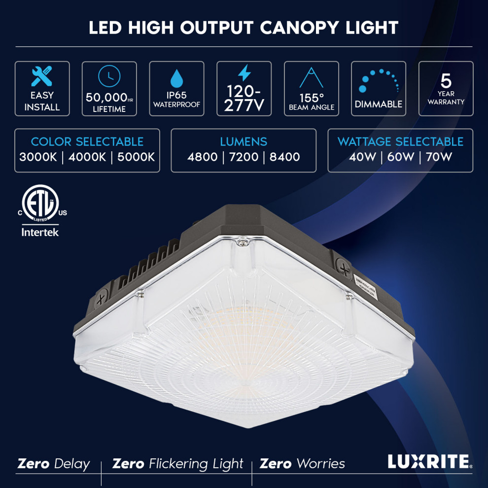 Luxrite LED Canopy Light 40/60/70W Up to 8400LM 3CCT IP65 Waterproof   Transitional   Outdoor Flush mount Ceiling Lighting   by Luxrite  Houzz