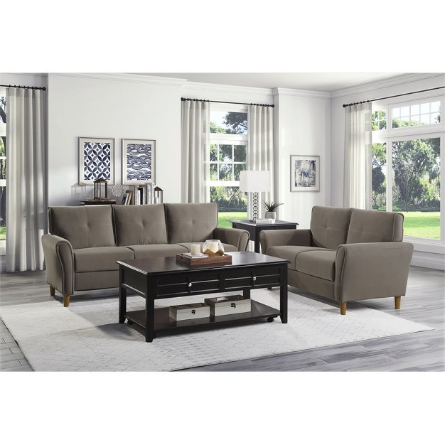 Dunleith Modern Contemporary Velvet Tufted Sofa In Brown And Walnut Lexicon