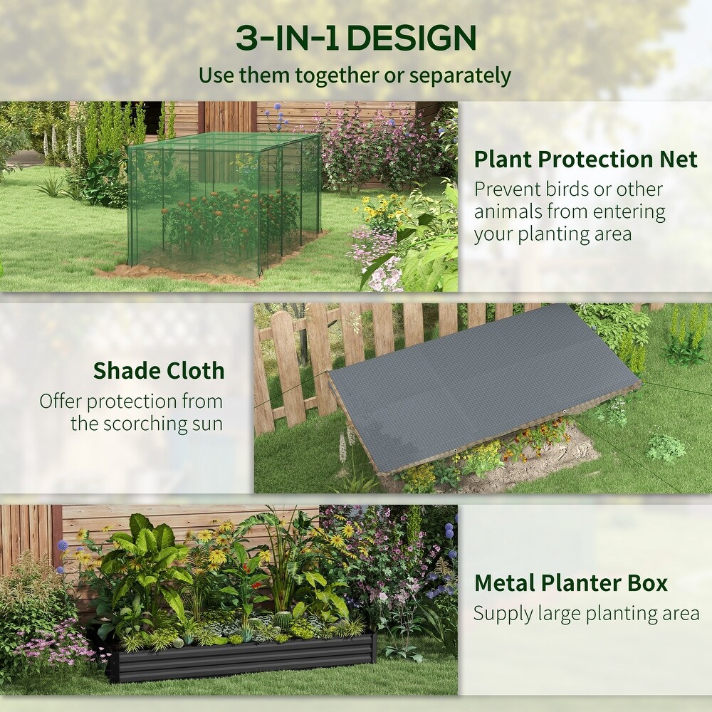 Outsunny Galvanized Raised Garden Bed with Crop Cage Plant Protection Net and Shade Cloth  Metal Planter Box