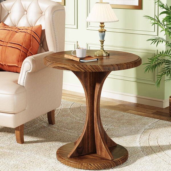 Small End Table，Wood Round Side Table for Living Room Bedroom