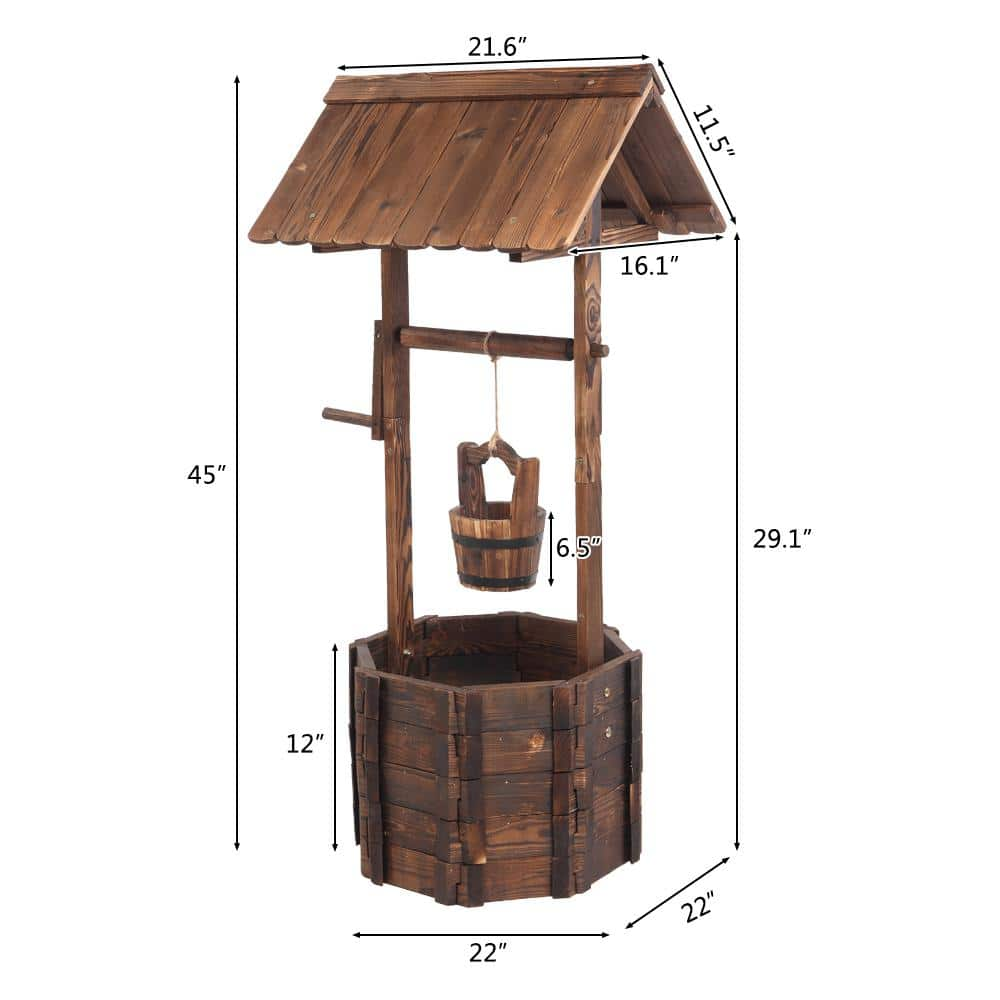 VINGLI 45 in. H Rustic Wooden Wishing Well Planter Flower Pot Patio Garden Outdoor Decor HDG26000842