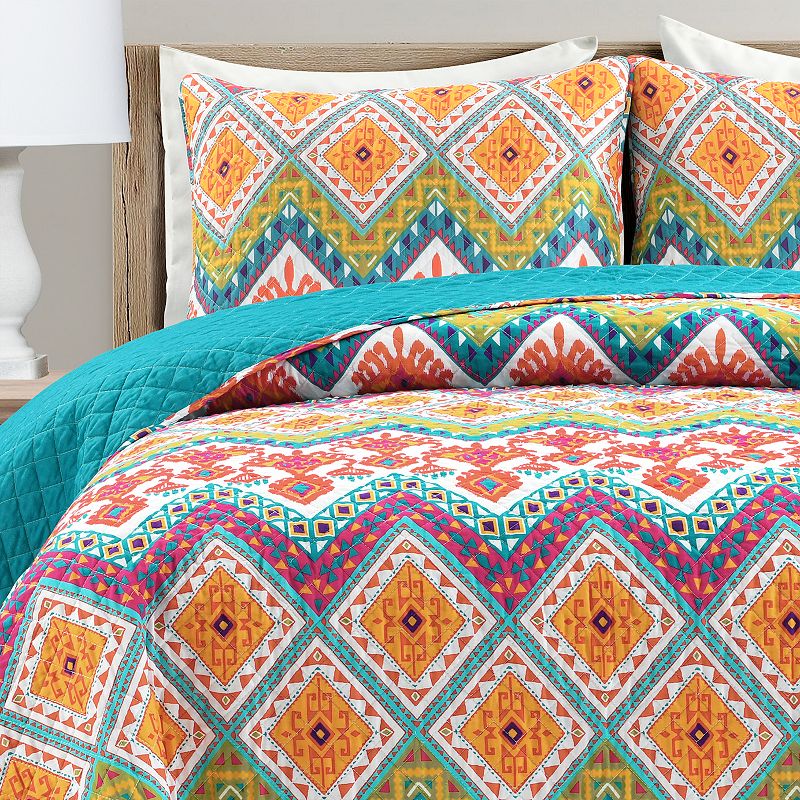 Lush Decor Boho Chevron Reversible Cotton Quilt Set with Shams