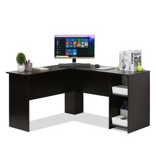 Furinno 54 in. L-Shaped Espresso Computer Desk with Shelves 16084EX