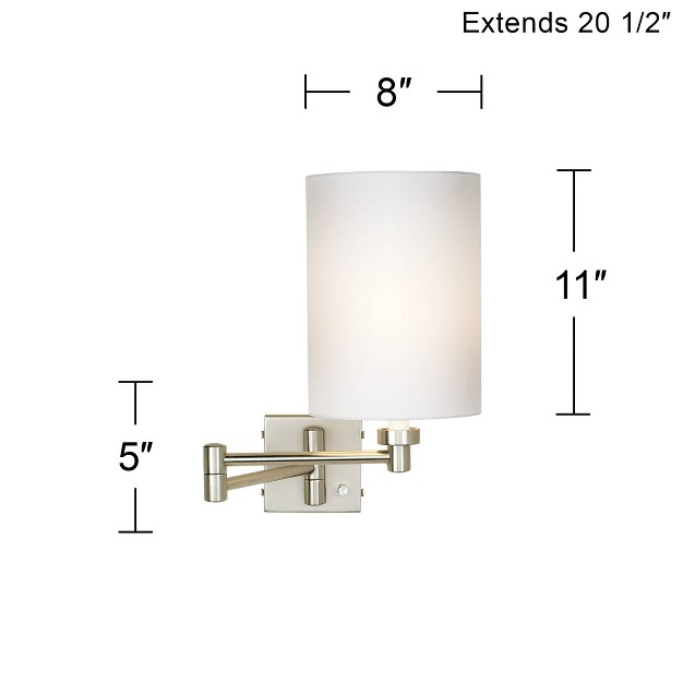 Possini Euro Design Modern Swing Arm Wall Lamps Set Of 2 Brushed Nickel Plug in Light Fixture Cylinder Shade For Bedroom Bedside