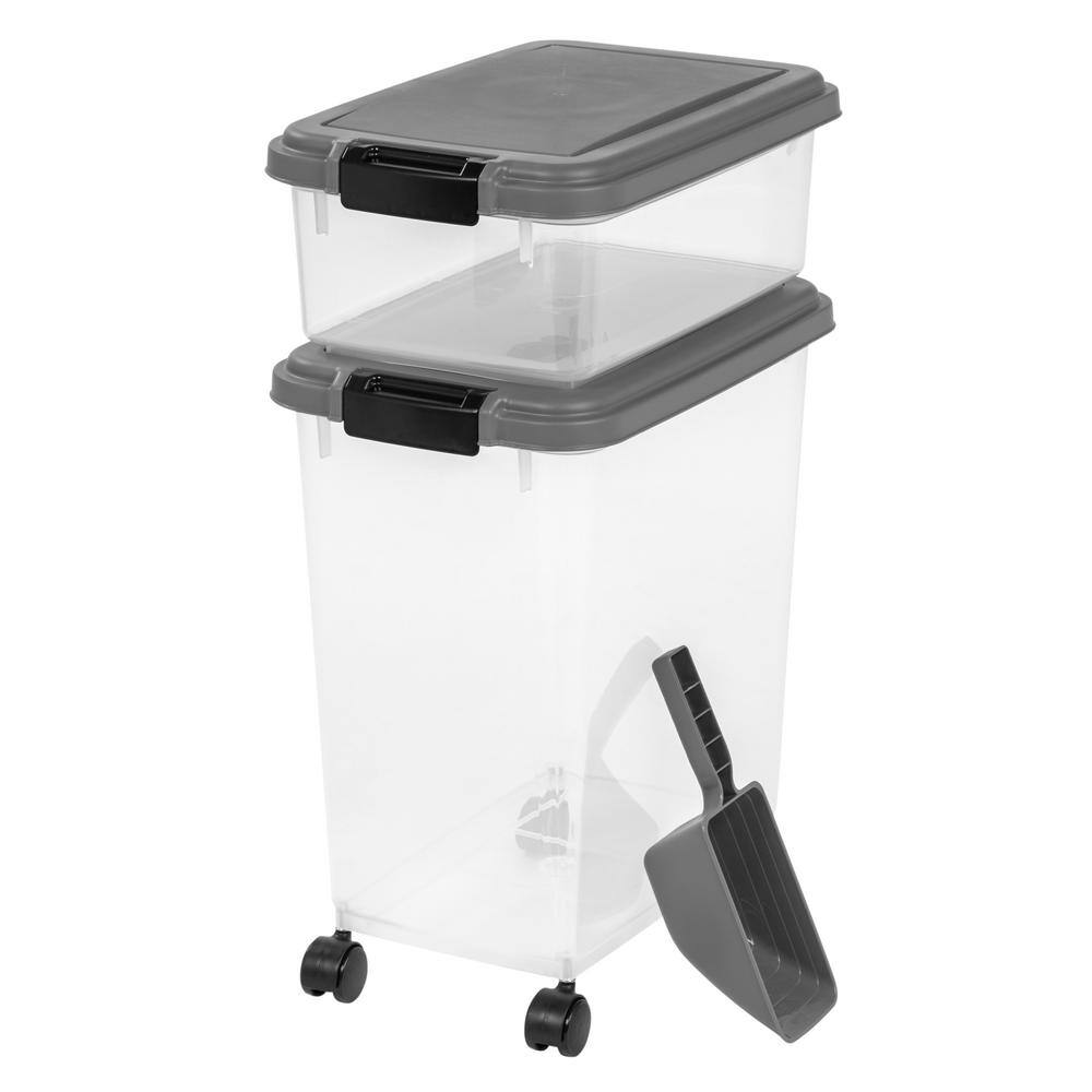 IRIS 12 Qt. and 33 Qt. Airtight Pet Food Storage Combo with a Scoop in Gray 301136