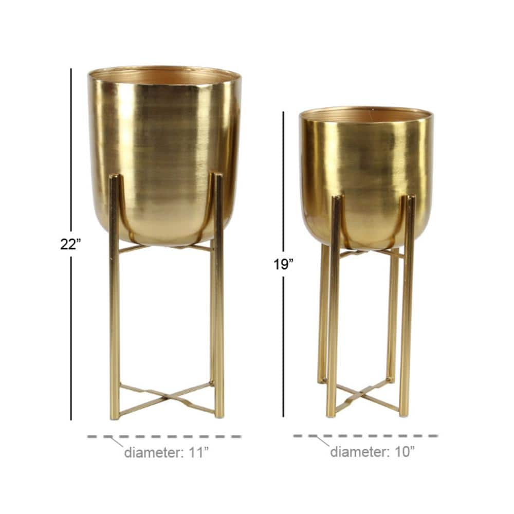 CosmoLiving by Cosmopolitan 22in. Large Gold Metal Indoor Outdoor Dome Planter with Removable Stand (2- Pack) 51924