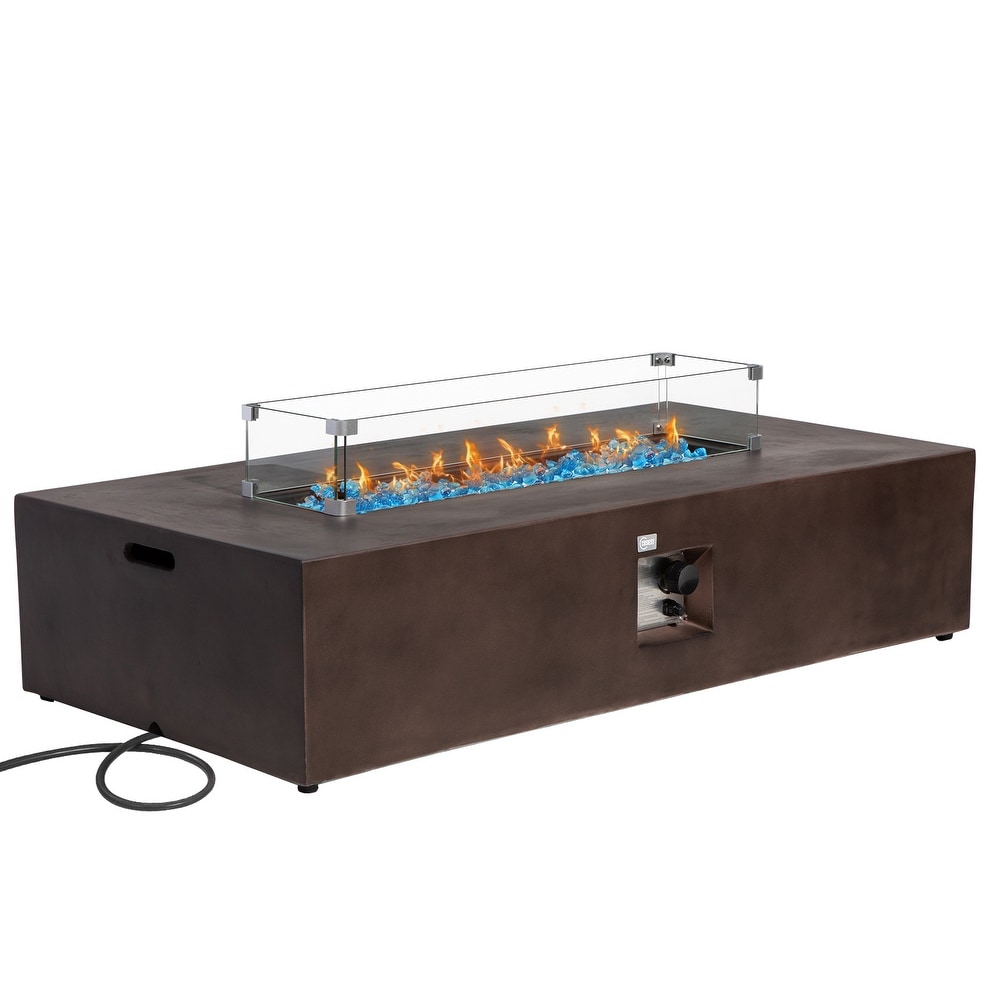 Outdoor Firepit Propane Table with Wind Guard   Fire Glass