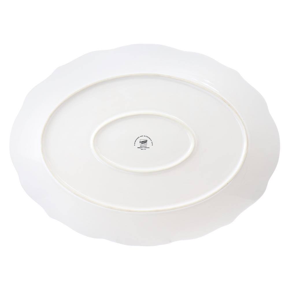 GIBSON HOME Bountiful Joy 18.75 in. x 14 in. White Durastone Stoneware Oval Platter 985120227M