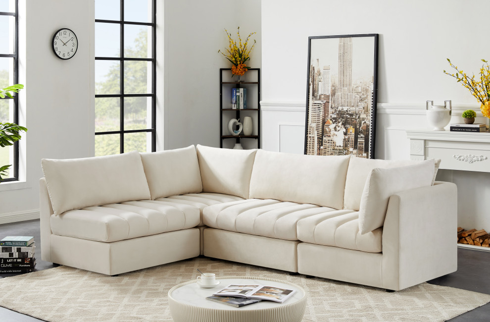 Jacob Velvet Upholstered L Shaped Modular Sectional   Transitional   Sectional Sofas   by Meridian Furniture  Houzz