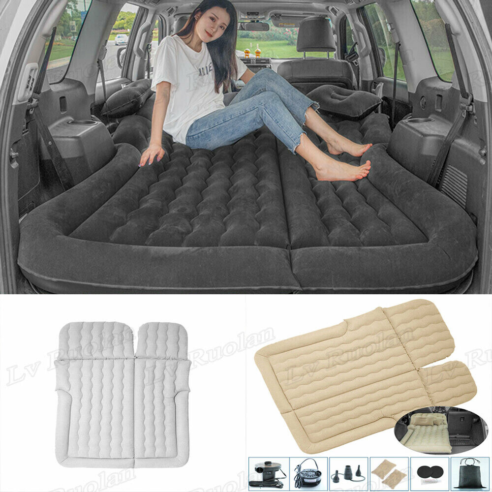 SHZICMY Car Inflatable Air Bed Travel Mattress Seat Sleep Cushion Mat Pillow Pump Camp Gray