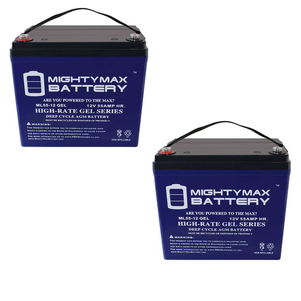 MIGHTY MAX BATTERY 12V 55AH GEL Battery Replacement for MK M22NFSLDG - 2 Pack MAX3535240