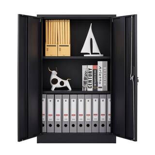 Black 25.6 in. W x 42 in. H 3-Tier Steel Lockable Storage Folding File Cabinet with 2 Doors and 2 Adjustable Shelves LL-W124747827