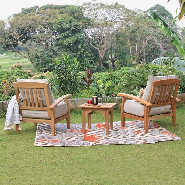 Cambridge Casual 3pc Caterina Teak Outdoor Patio Small Space Chat Furniture Set With Cushion Beige