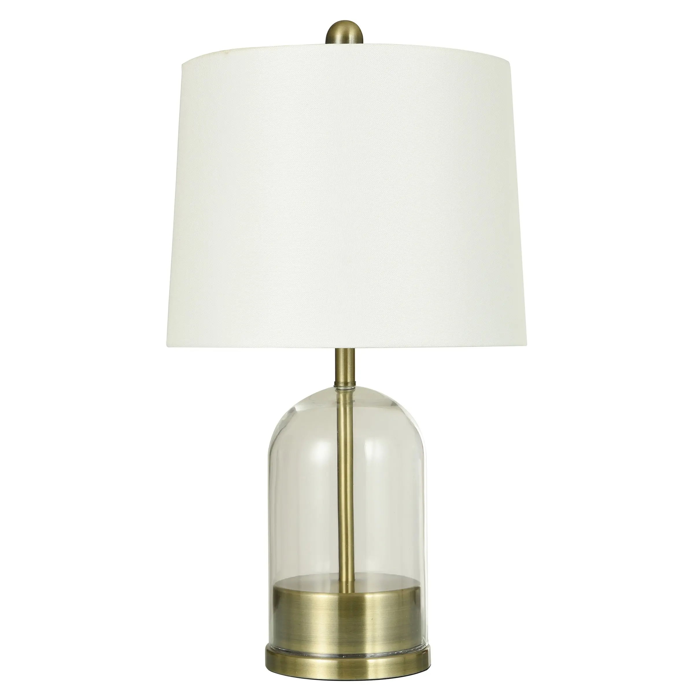 Glass Table Lamp - Brushed Gold Finish with White Linen Shade