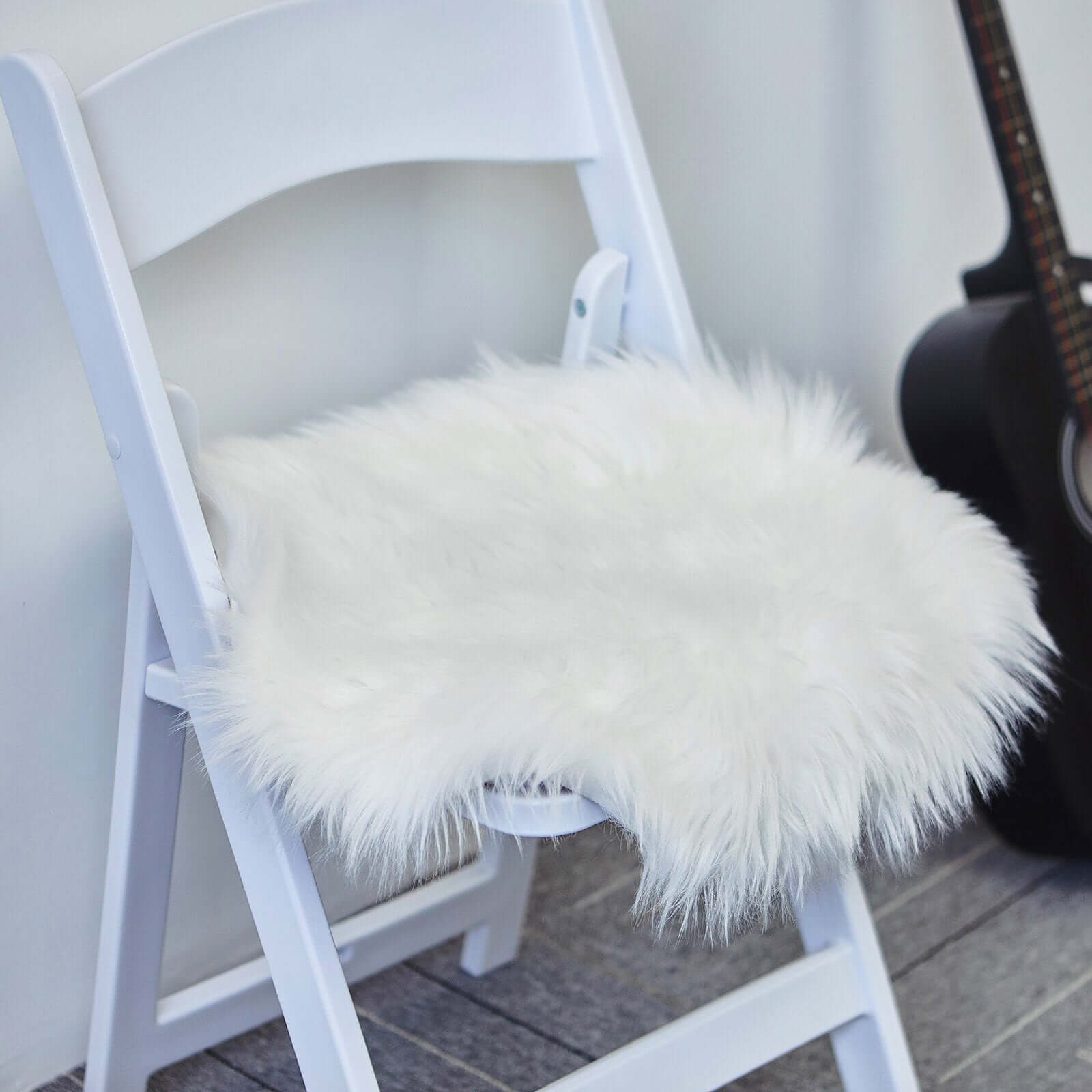 Soft White Faux Sheepskin Fur Square Seat Cushion Cover, Small Shag Area Rug 20