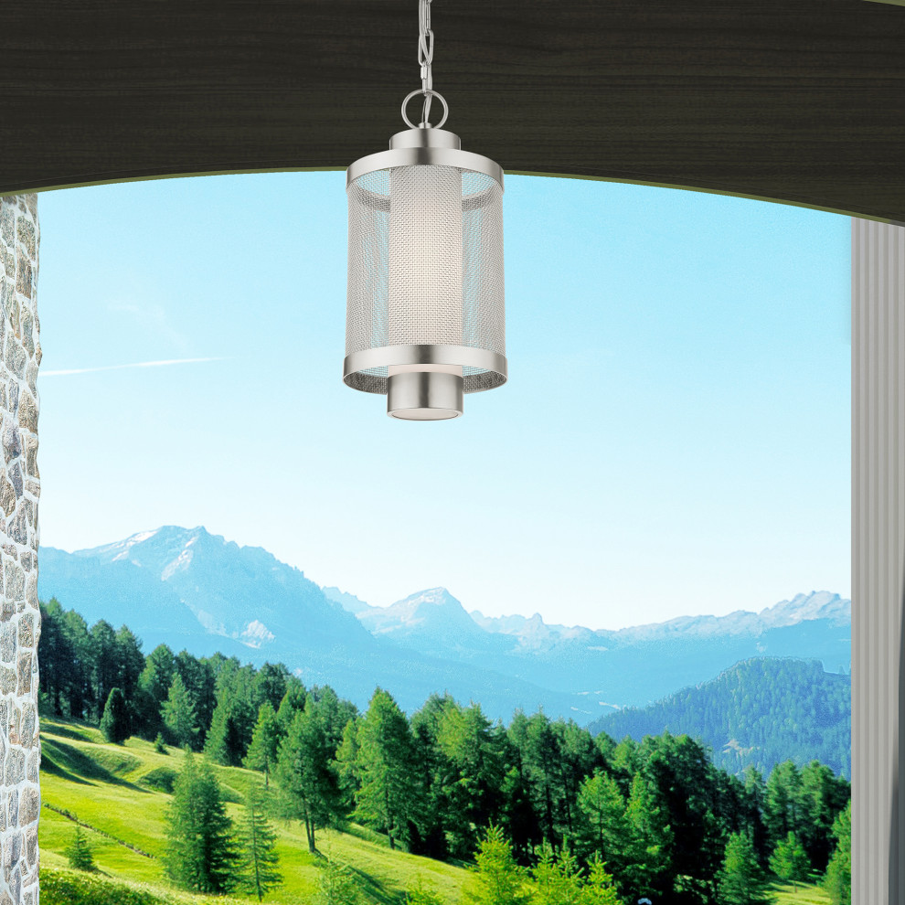 Livex Lighting Nottingham 1 Light Brushed Nickel Medium Outdoor Pendant Lantern   Transitional   Outdoor Hanging Lights   by Livex Lighting Inc.  Houzz