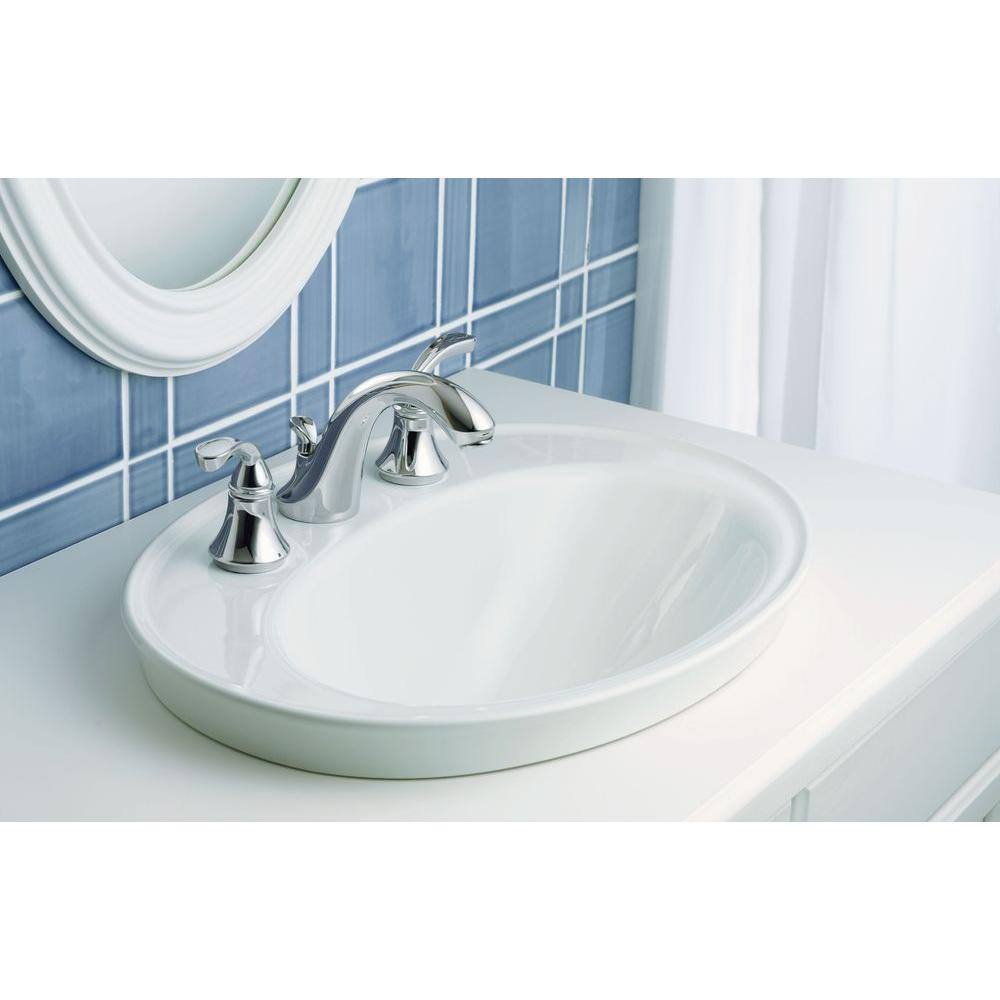 KOHLER Serif Ceramic Drop-In Bathroom Sink in White with Overflow Drain K-2075-8-0