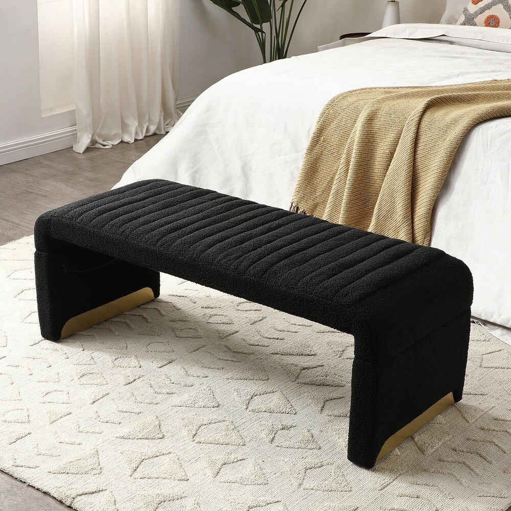 U Shape Arch Bench for Bedroom End of Bed  Upholstered Sherpa Fabric Ottoman Shoe Bench Footrest Stool Accent Bench