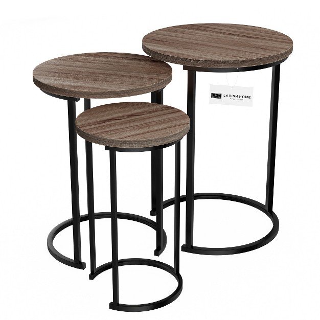 Hasting Home Set Of 3 Round Living Room End Tables Modern Faux Marble Top And Black Metal Base Nesting Tables Or Nightstands