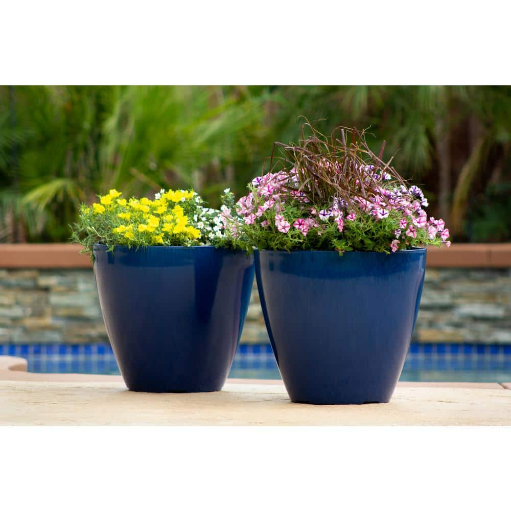 Trendspot 16 in. Cobalt Blue Kurv Resin Planter (2-Pack) EPS00405N-16M2