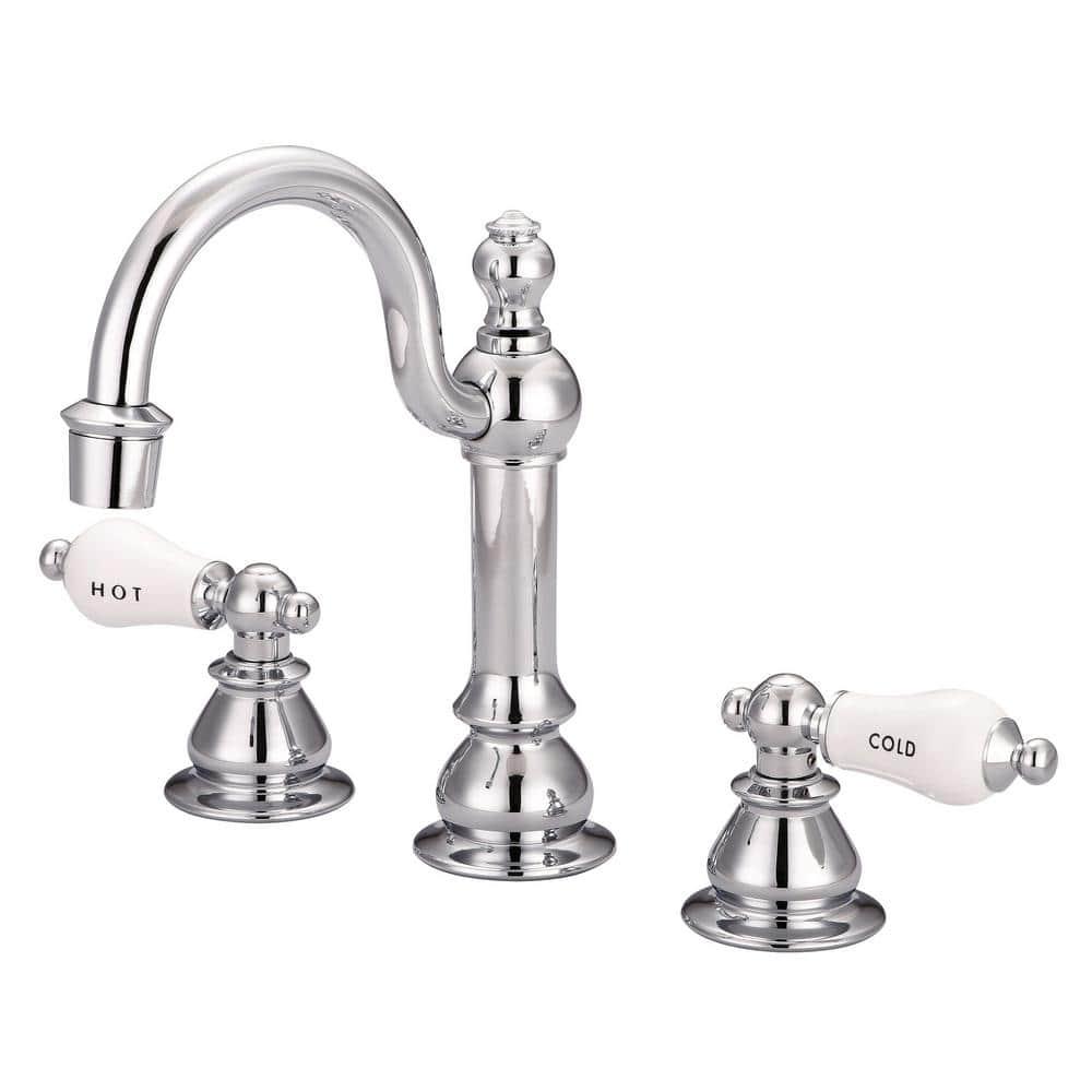 Water Creation Vintage Classic 8 in Widespread 2Handle High Arc Bathroom Faucet with PopUp Drain in Triple Plated Chrome