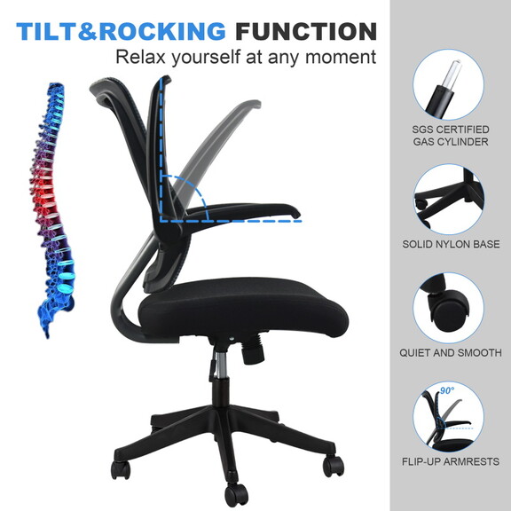 Mid task office chair with flip up arms  tilt angl...