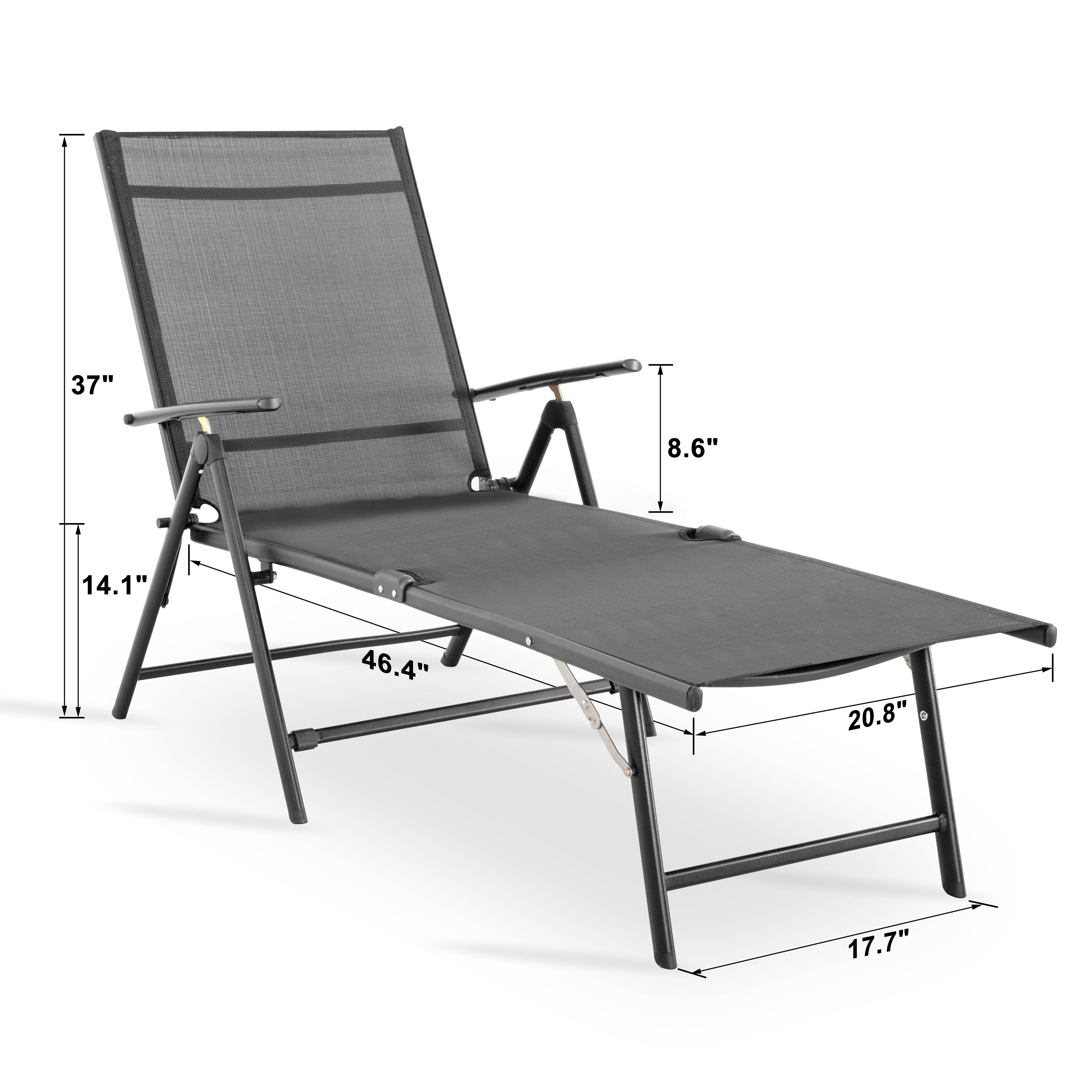 Nuu Garden Folding Chaise Lounge Chairs for Outside， Beach Chair Lounge Chair with Steel Frame and Breathable Textile Fabric for Beach， Yard， Pool and Patio， Gray