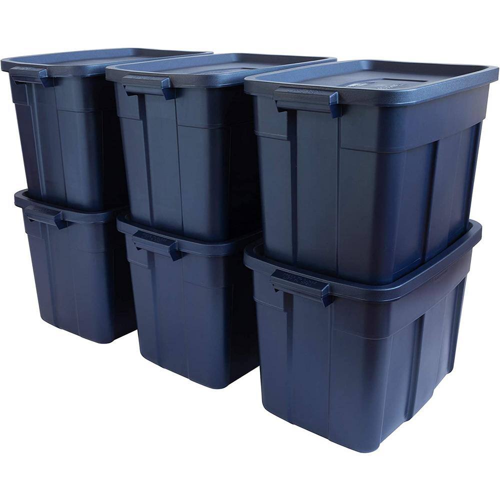 Rubbermaid Roughneck️ Storage Totes with Lids 18 Gallon Dark Indigo Metallic-6 Pack RMRT180051