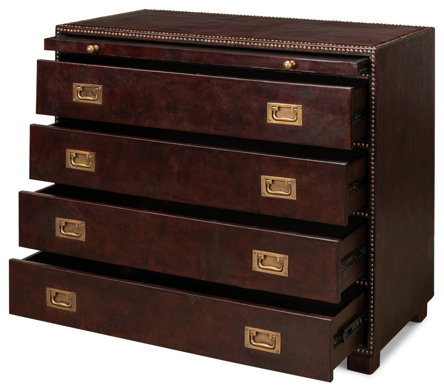 Studded Gentleman  x27s Chest Leather Upholstery   Traditional   Accent Chests And Cabinets   by Sideboards and Things  Houzz