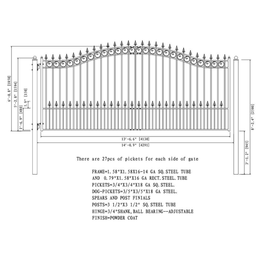 ALEKO Prague Style 14 ft. x 6 ft. Black Steel Single Swing Driveway Fence Gate DG14PRASSW-HD