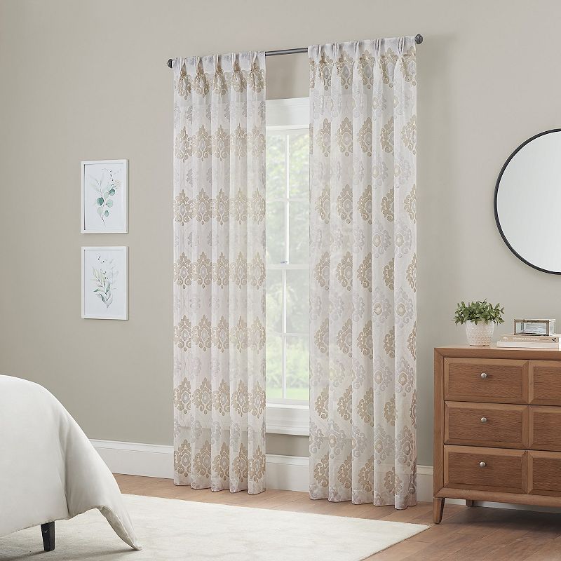 Waverly Velero Embroidered Pinch Pleated Sheer Window Curtain Panel