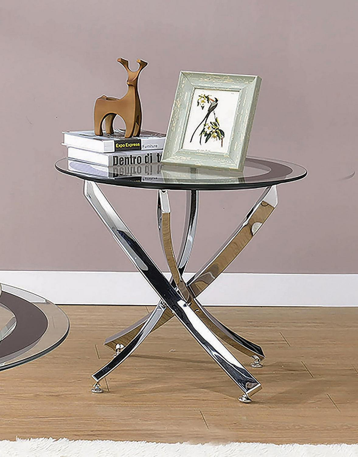 Coaster Home Furnishings Modern Contemporary Round Clear Tempered Glass End Table  Chrome