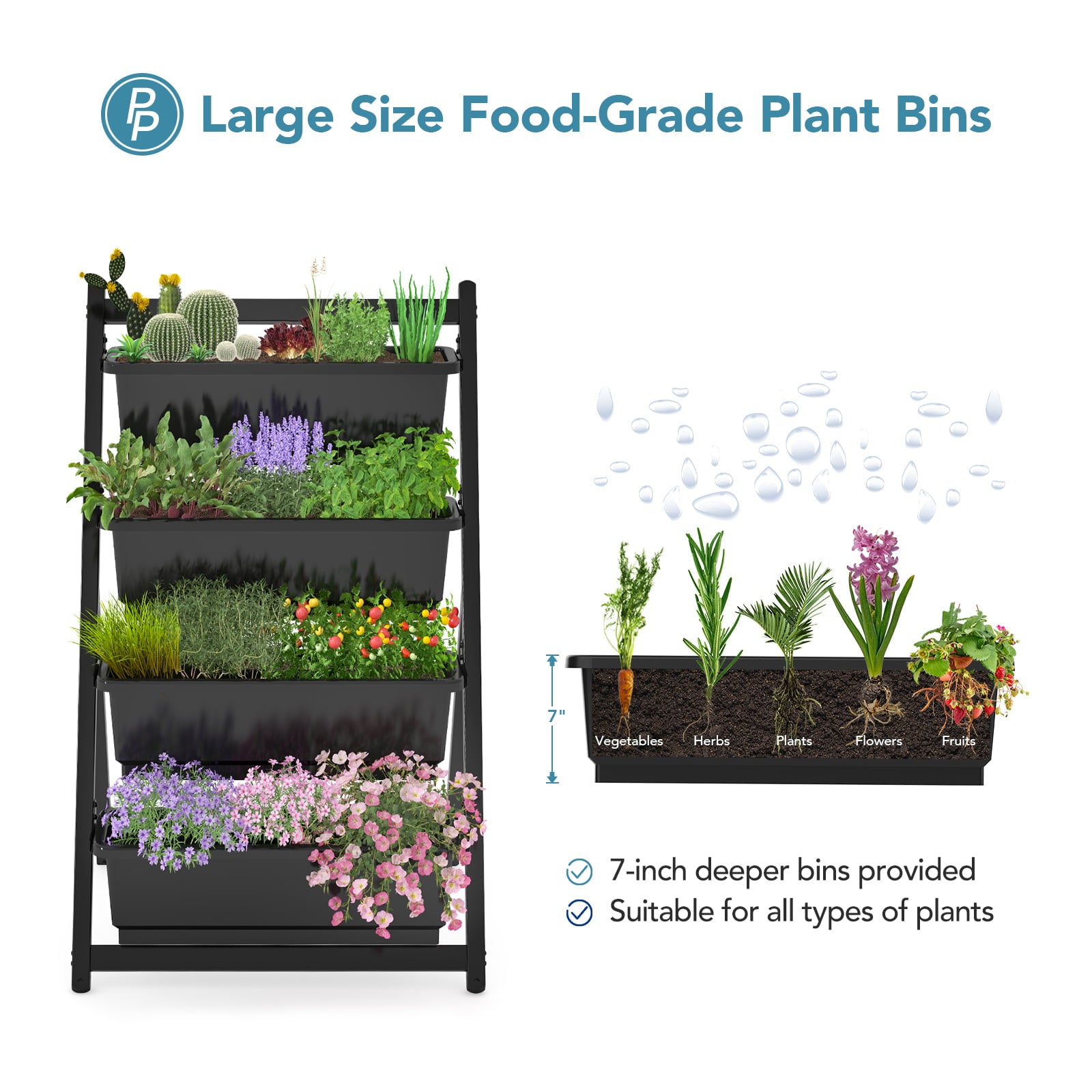 FLEXIMOUNTS 4-Tiers Vertical Raised Garden Bed 4Ft Freestanding Elevated Garden Planters 45