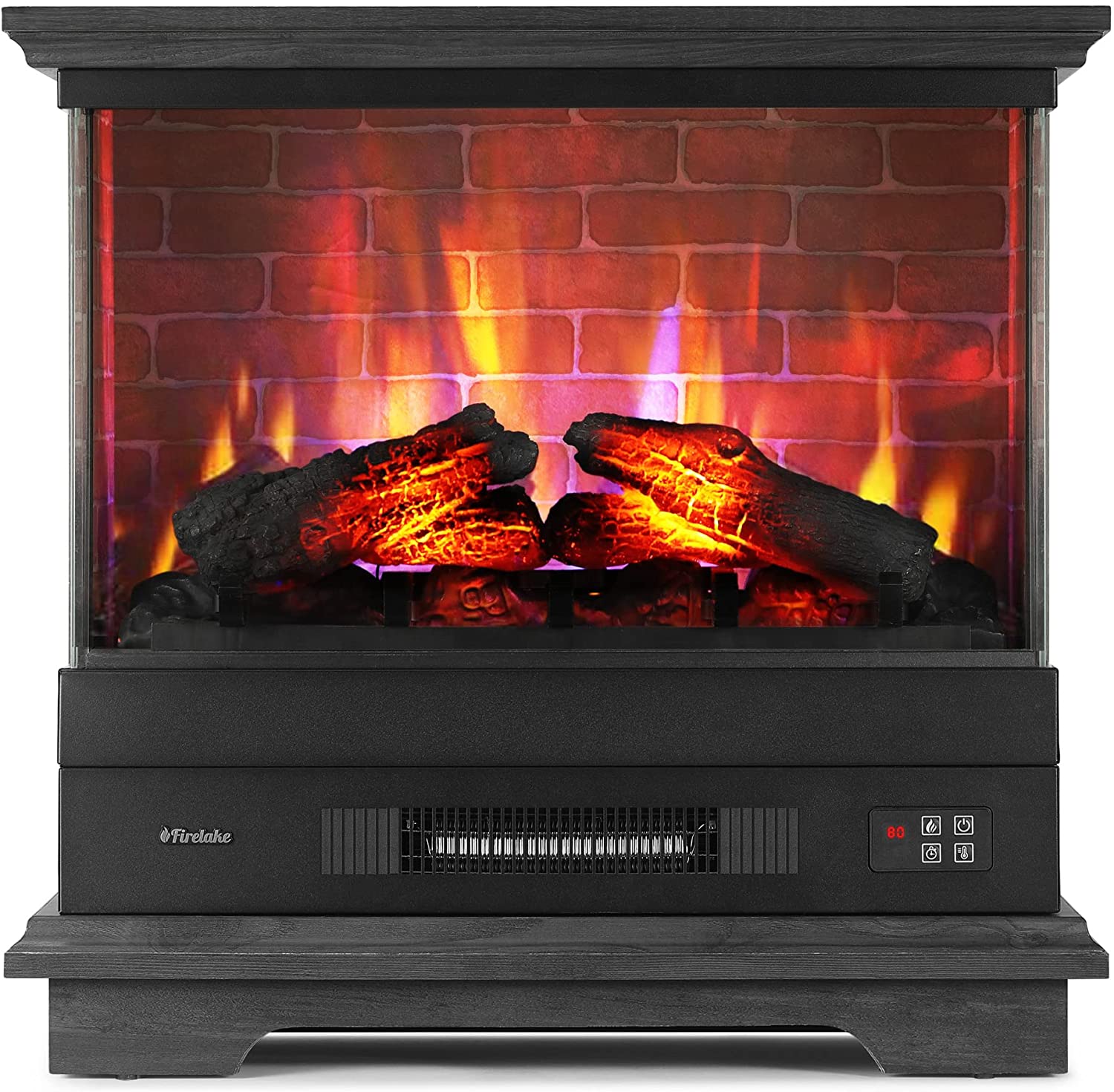 TURBRO Firelake 27-Inch Electric Fireplace Heater - Freestanding Fireplace with Mantel, No Assembly Required - 7 Adjustable Flame Effects, Overheating Protection, CSA Certified - 1400W, Black Walnut