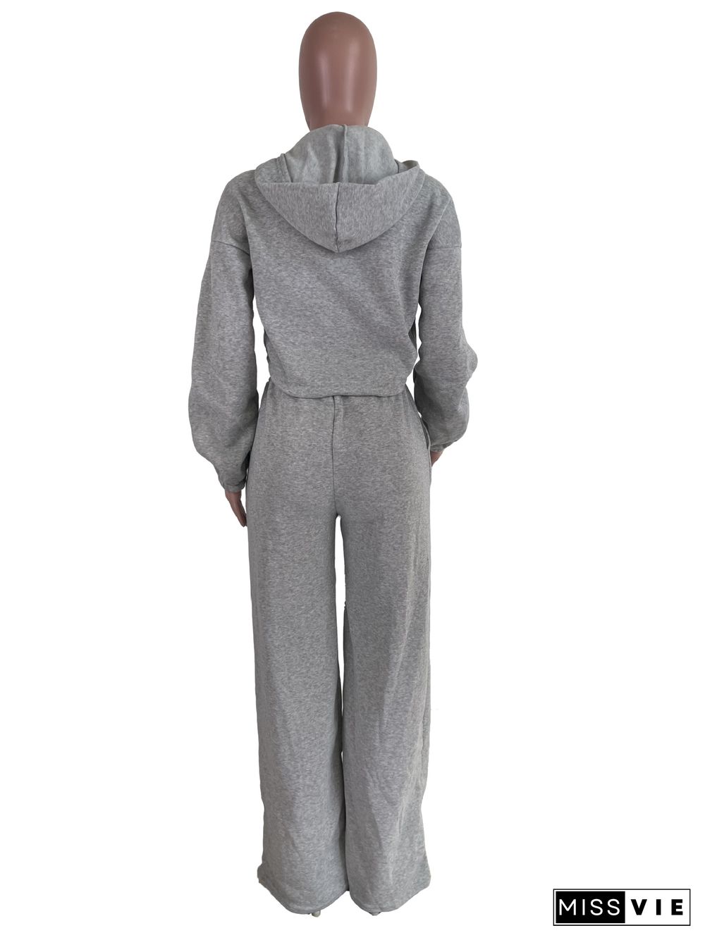 Zipper Hoodies Crop Top Wide Leg Pant Tracksuit