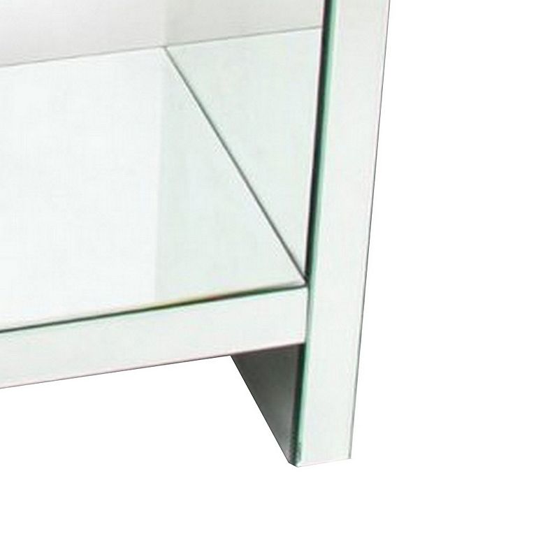 26 Inch Beveled Mirror Chest with 1 Drawer， Silver