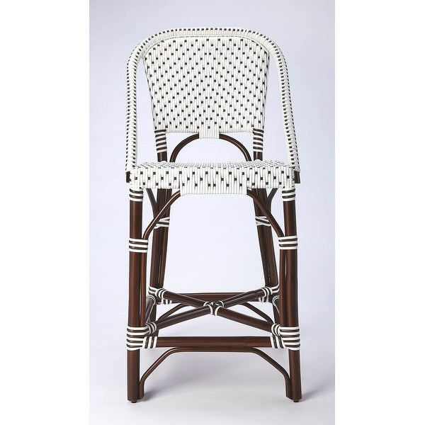 Offex Solstice Transitional White and Chocolate Rattan Counter Stool - 18.5