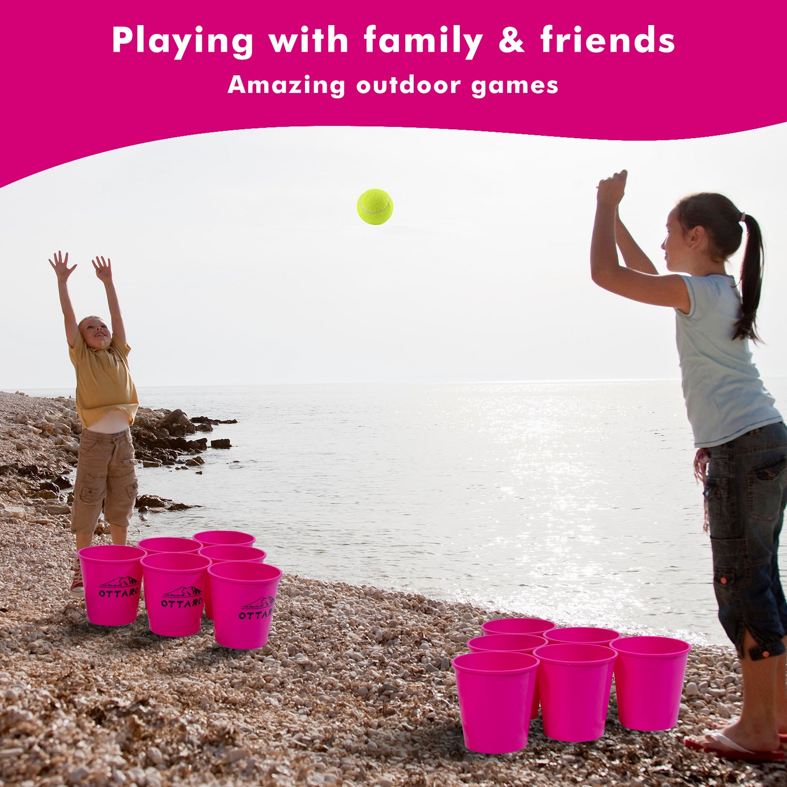 OTTARO Giant Yard Pong Game Set Carry Bag Outdoor Backyard Lawn Game(Pink)