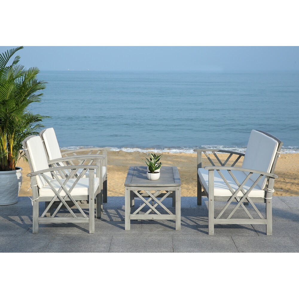 SAFAVIEH Outdoor Living Fontana Grey Wash/ Beige 4 piece Patio Set