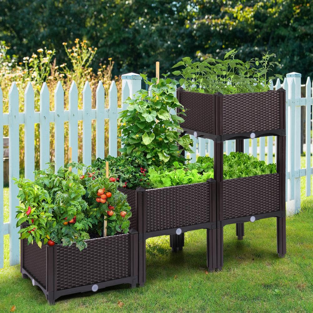 JAXPETY 15 in. x 15 in. Plastic Elevated Garden Bed Table Raised Planter Box (4-Set) HG61S0845