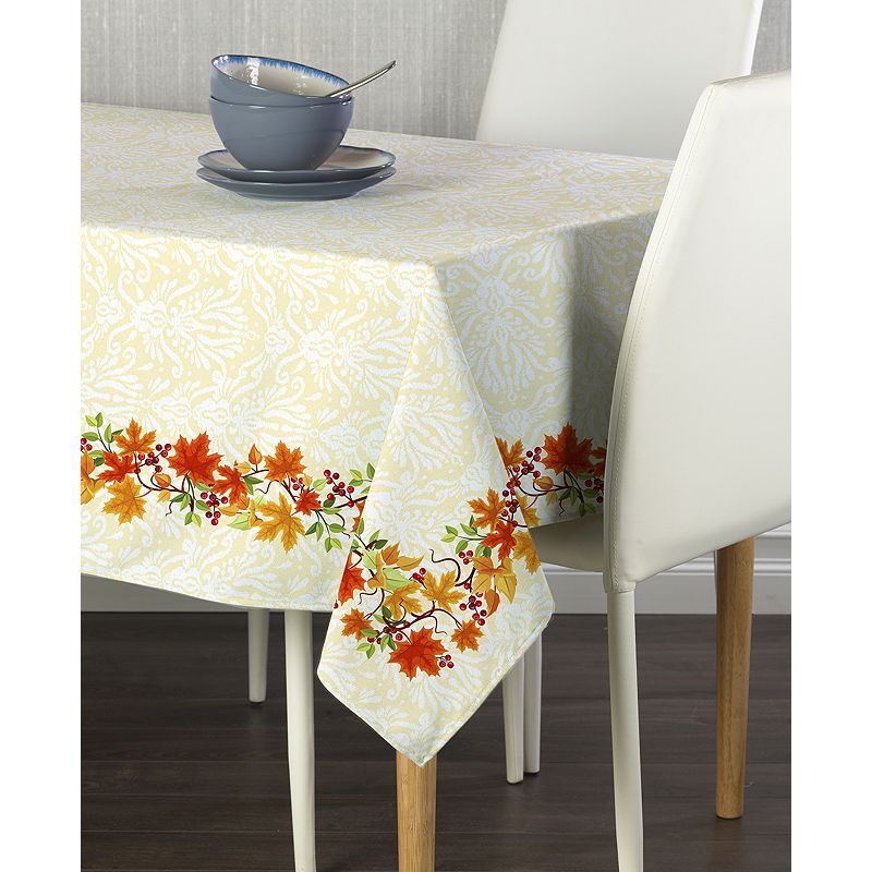 Rectangular Tablecloth， 100% Polyester， 60x104， Textured Thanksgiving Garland Border