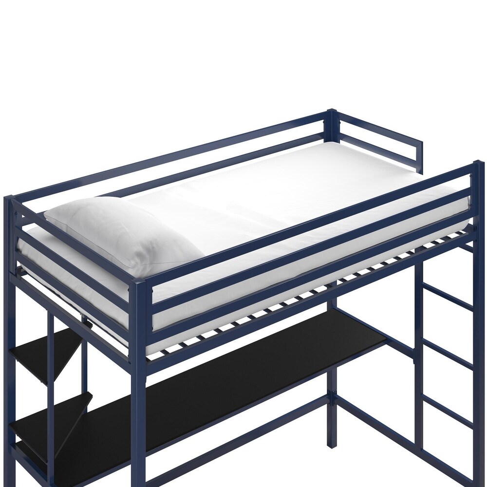 The Novogratz Maxwell Metal Loft Bed with Desk   Shelves