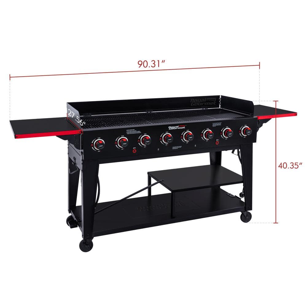 Royal Gourmet 8-Burner Event Propane Gas Grill with 2 Folding Side Tables in Black GB8003