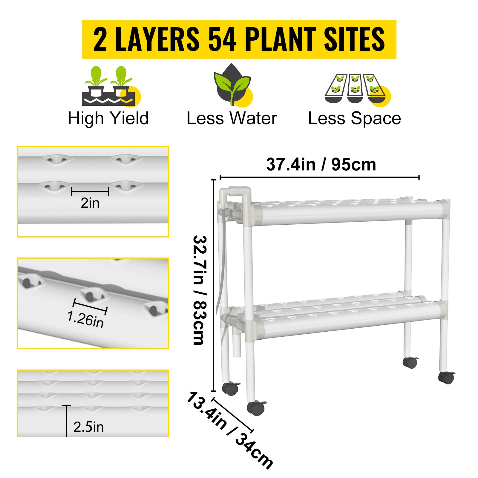 BENTISM Hydroponic Grow Kit Hydroponics System 54 Plant Sites 2 Layers 6 Pipes